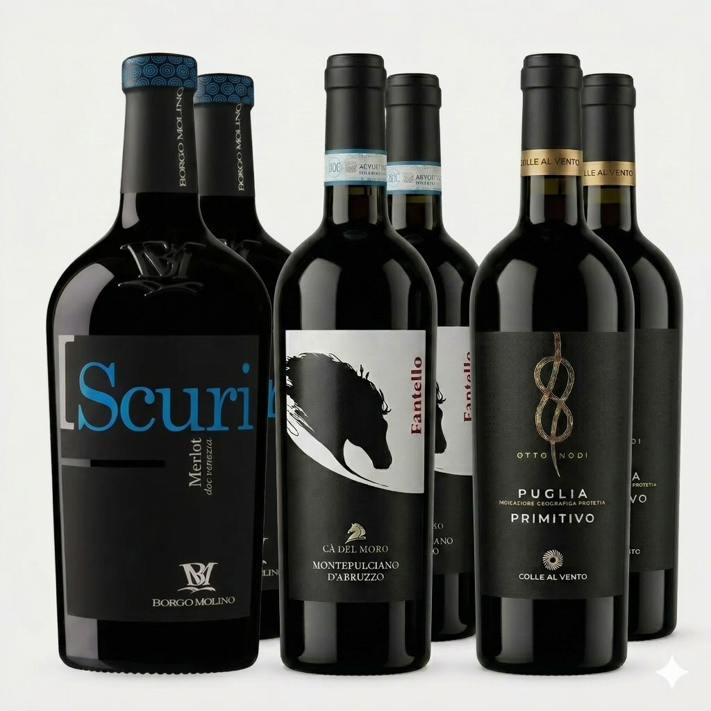 Italien Probierpaket | 6 Flaschen Rotwein-Kollektion | Borgo Molino, Cà del Moro & Colle al Vento